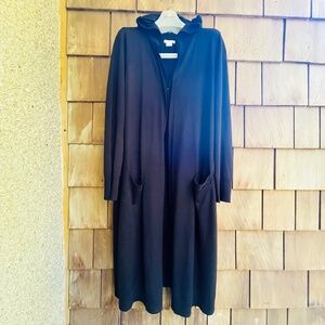 Kenar Black Long Hooded Open Cardigan Merino Wool Blend Size XL